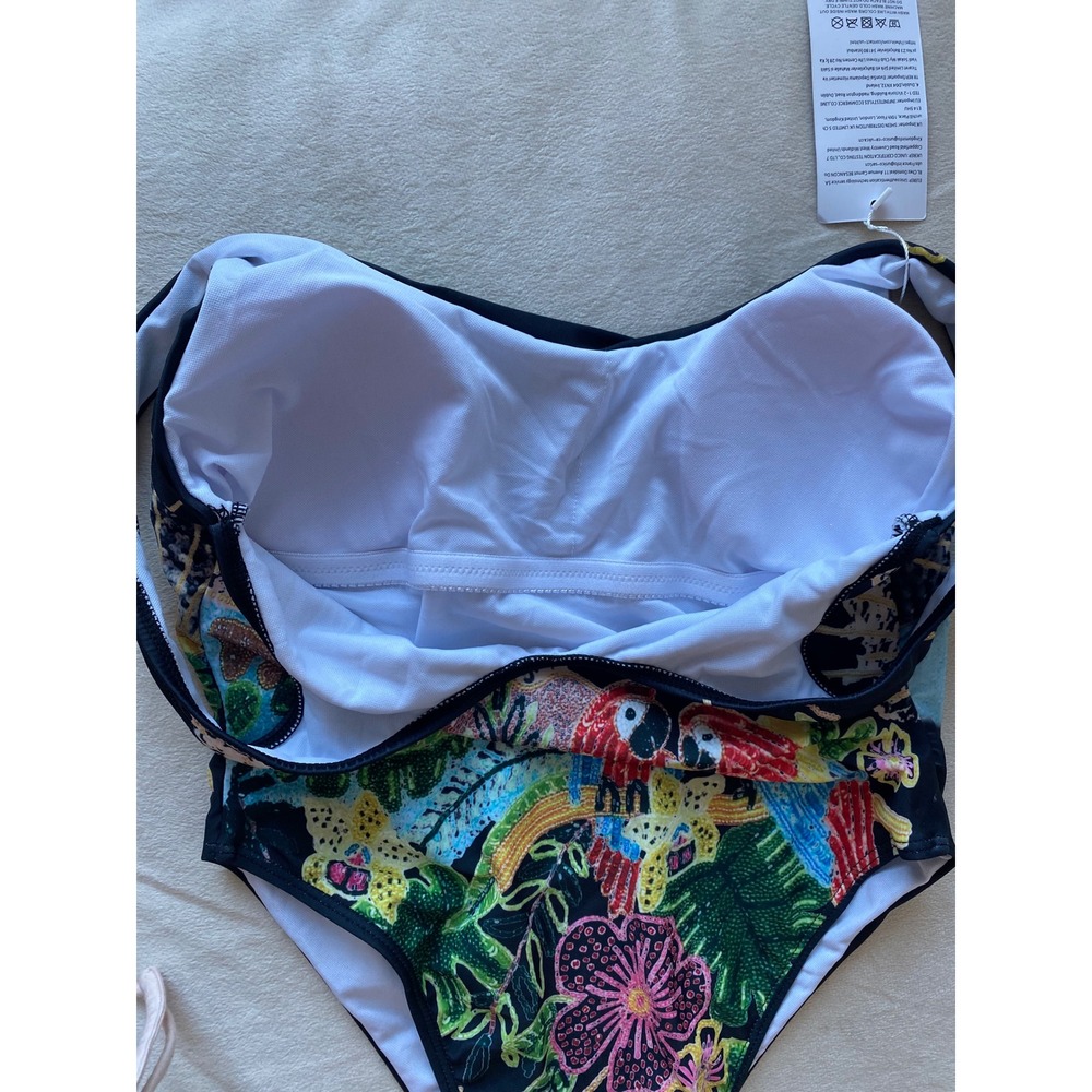 Women's One-Piece Swimsuit Small Black Tropical Parrot NWT High Cut Scoop Bold - Picture 8 of 11